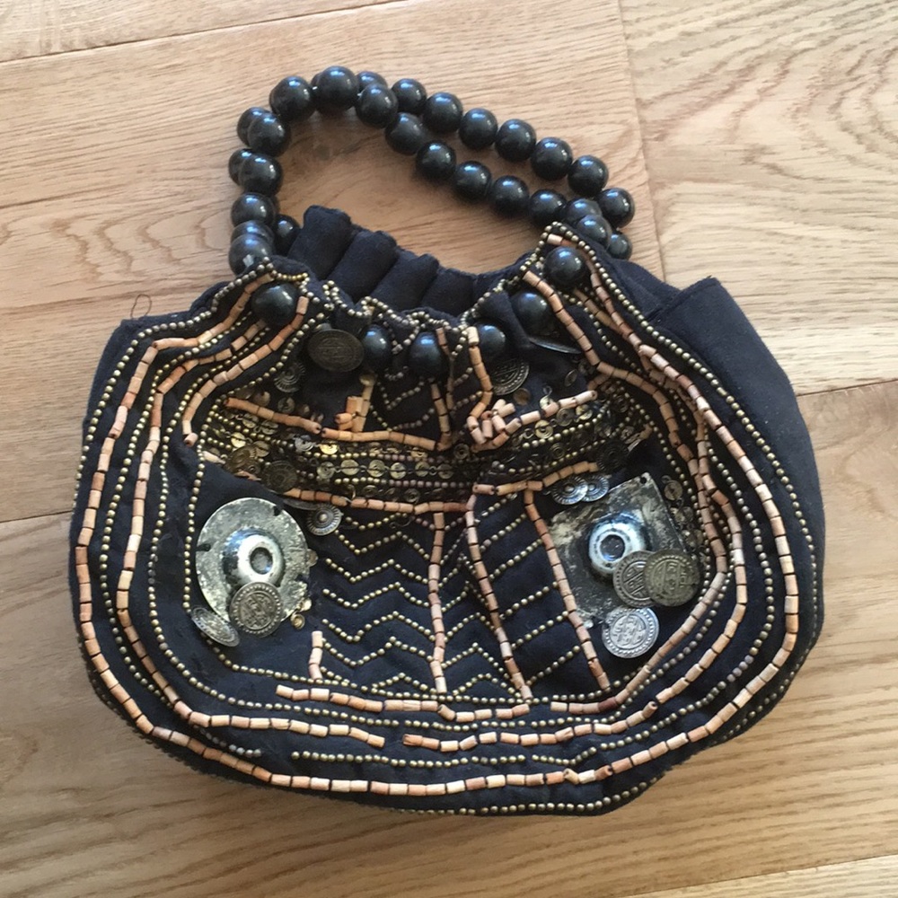 Suede and beaded handbag